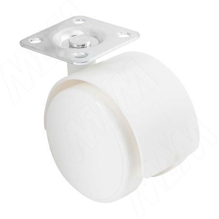 Опора двухколесная с площадкой, D50 мм, без стопора, белая (OK-50/1/K/WH), Мебельное колесо