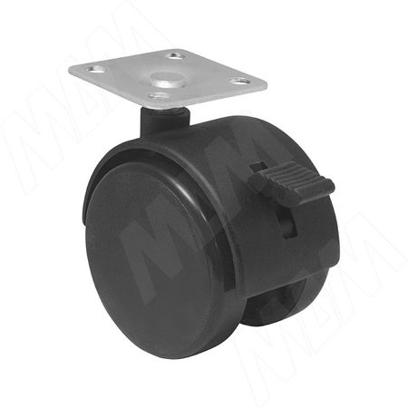 Опора колесная D40 мм с площадкой 38х38 мм, со стопором, черный (OK-40/1-CT), Мебельное колесо