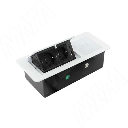ПОП-АП Выдвижной блок розеток, 265*118 мм, 2 розетки, 1 USB, 1 USB Type-C, быстрая зарядка, беспроводная зарядка, белый, POP-UP (PU-S-2S1A1C-FW-WH)