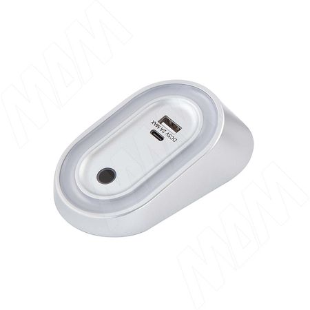 АУРА Светильник овальный с выключателем на взмах, диммируемый, USB, 12V, 2,5W, серебро, AURA (AU12-MSUSB-MCR-NW3)