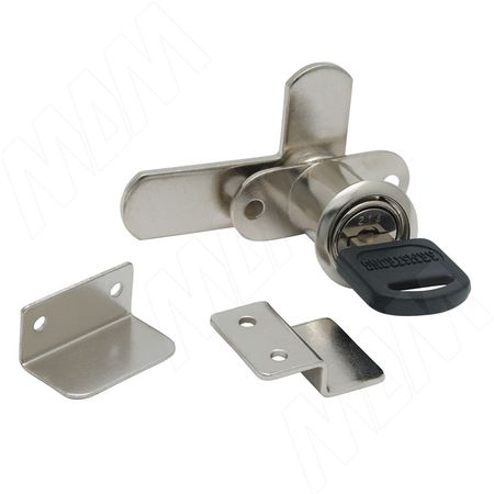 Замок для 2-х дверей, поворотный + ответные планки, хром (505-14 CR)