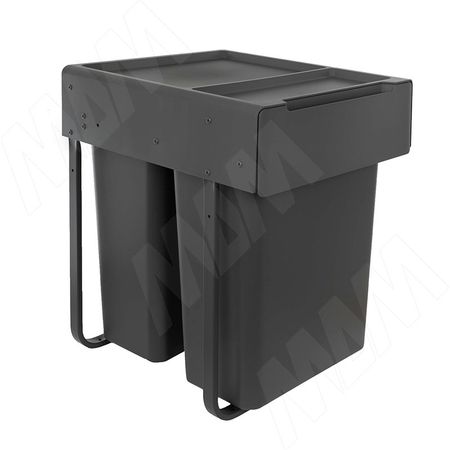 EASYBOX F45 Корзина встраиваемая для мусора выдвижная с доводчиком и крышкой-полкой, объём 60 (2x30) л, цвет тёмно-серый (EMB452-60DG)