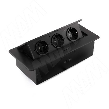 ПОП-АП Выдвижной блок розеток, 265*118 мм, 3 розетки, черный, POP-UP (PU-S-3S-BL)