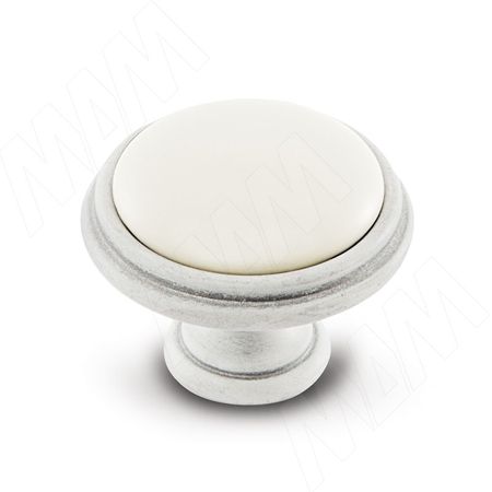 Ручка-кнопка D35мм белый/серебро винтаж керамика (WPO.77.01.00.000.V4)