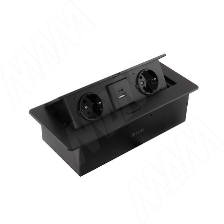 ПОП-АП Выдвижной блок розеток, 265*118 мм, 2 розетки, 1 USB, 1 USB Type-C, быстрая зарядка, черный, POP-UP (PU-S-2S1A1C-F-BL)