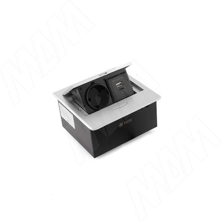 ПОП-АП Выдвижной блок розеток, 137*134 мм, 1 розетка, 1 USB, 1 USB Type-C, серебро, POP-UP (PU-S-1S1A-AL)