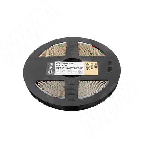 ЛЮКС Лента светодиодная 2835/140, 24V, 5 м, сверхъяркая, CRI 90, теплый белый 3000К, IP20, 20W/1м, LUX (LS24-2835WW20-20-HE)