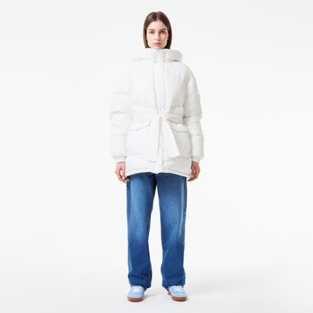 Женский короткий пуховик Lacoste с поясом и высоким воротом