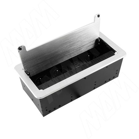 ФЛИП Блок розеток с откидной крышкой, 265*129 мм, 3 розетки, 1 USB, 1 USB Type-C, быстрая зарядка, серебро, FLIP (FU-S-3S1A1C-F-AL)