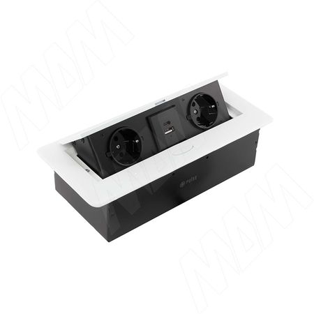 ПОП-АП Выдвижной блок розеток, 265*118 мм, 2 розетки, 1 USB, 1 USB Type-C, быстрая зарядка, белый, POP-UP (PU-S-2S1A1C-F-WH)