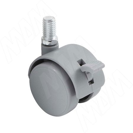 Опора двухколесная с винтом M8, D40 мм, со стопором, серая (OK-40/2-CT/GR), Мебельное колесо