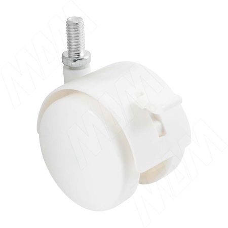 Опора двухколесная с винтом M10, D50 мм, со стопором, белая (OK-50/2-CT/WH), Мебельное колесо