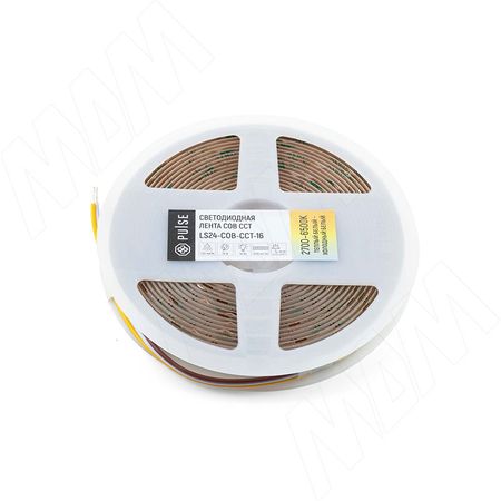 CCT COB Светодиодная лента, 640 диодов, 24V, 5 м, CRI 90, теплый белый - холодный белый 2700-6500К, IP20, 16W/1м (LS24-COB-CCT-16)