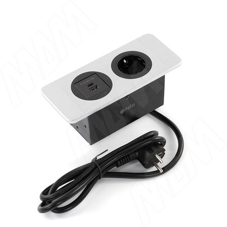 ДЕСК Открытый блок розеток, 188*80 мм, 1 розетка, 1 USB, 1 USB Type-C, быстрая зарядка, серебро, DESK (DS-S-1S1A1C-F-AL)