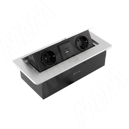 ПОП-АП Выдвижной блок розеток, 265*118 мм, 2 розетки, 1 USB, 1 USB Type-C, быстрая зарядка, серебро, POP-UP (PU-S-2S1A1C-F-AL)