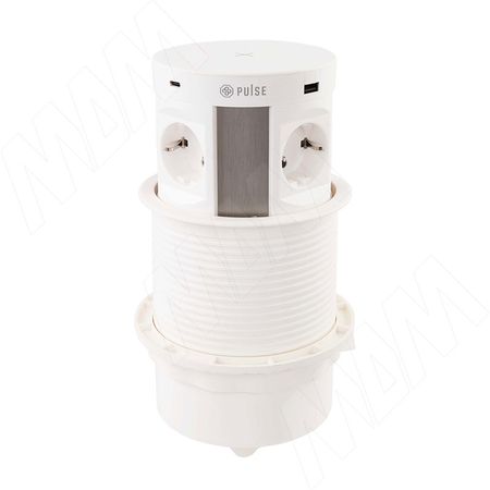 ПУФФ Выдвижной блок розеток, d=122 мм, 4 розетки, 2 USB, 2 USB Type-C, быстрая зарядка, беспроводная зарядка, белый, PUFF (PU-120-4S2A2C-FW-WH)
