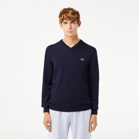 Мужской хлопковой свитер Lacoste с V-образным вырезом