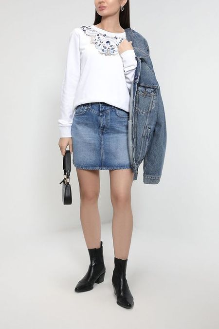 Джинсовая юбка с эффектом потертости PEPE JEANS
