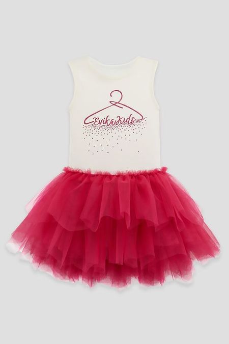 Платье из хлопкового трикотажа с воздушным тюлем EVIKA KIDS