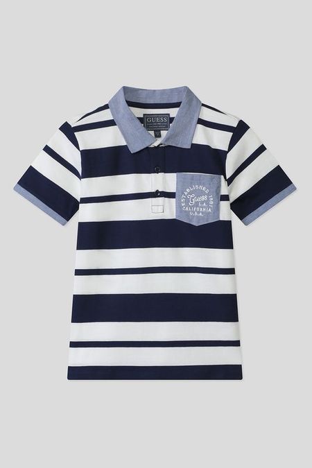 Поло хлопковое в полоску с карманом Guess