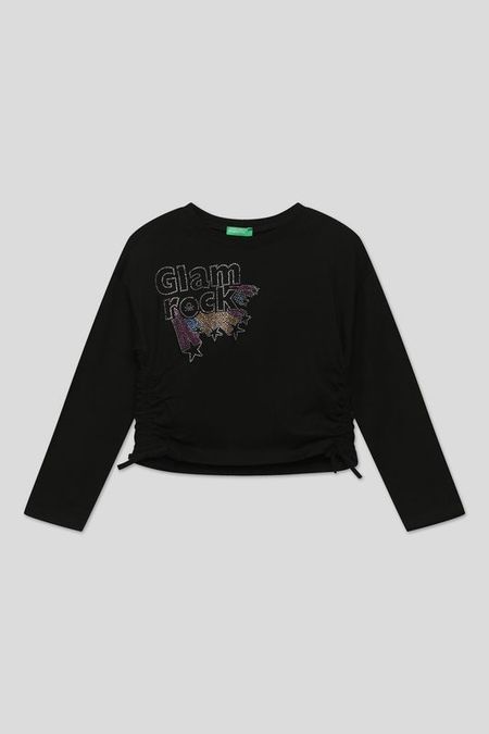 Хлопковый лонгслив с декором из страз Benetton
