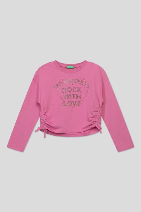 Хлопковый лонгслив с декором из страз Benetton