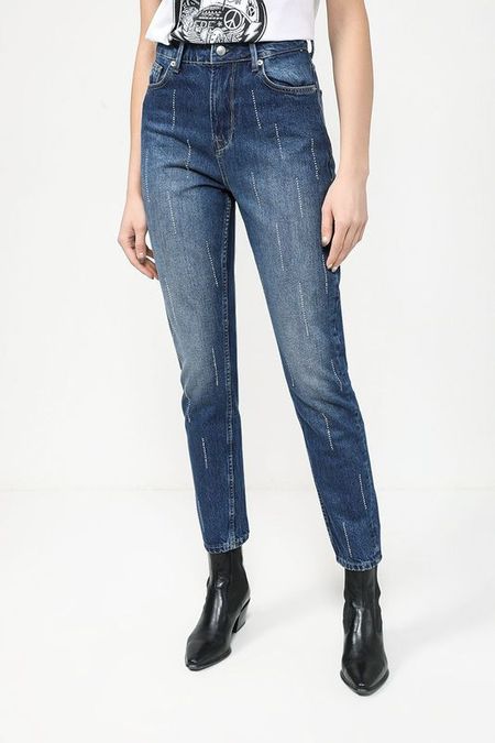 Джинсы с эффектом потертости со стразами PEPE JEANS