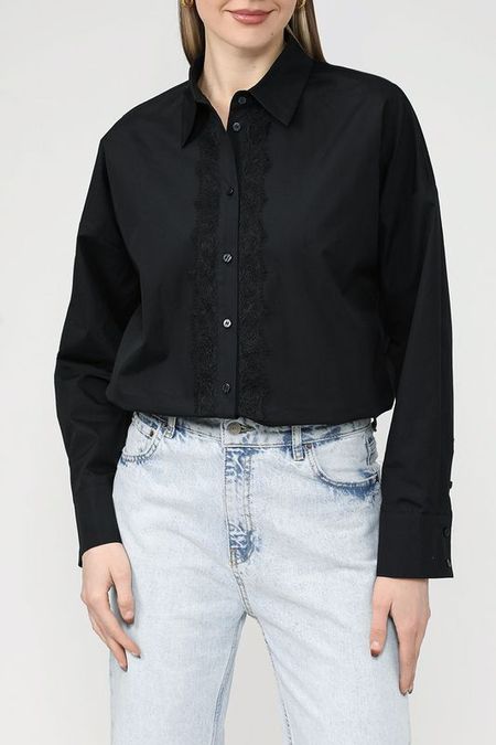 Хлопковая рубашка с кружевной отделкой Esprit Casual
