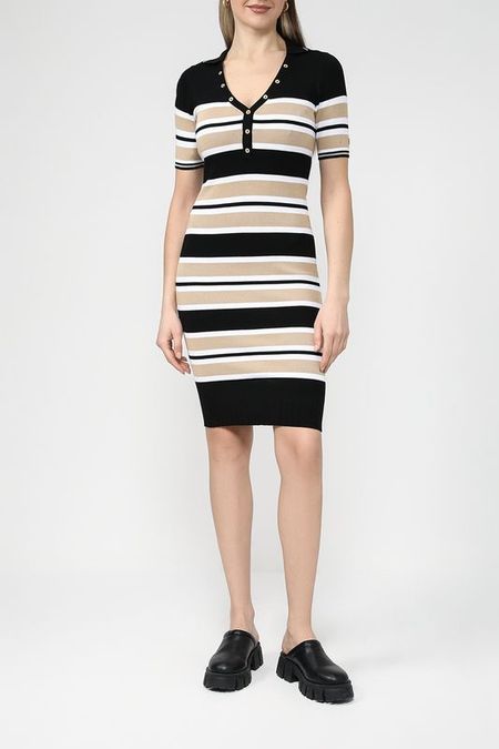 Платье трикотажное в полоску с V-вырезом Guess