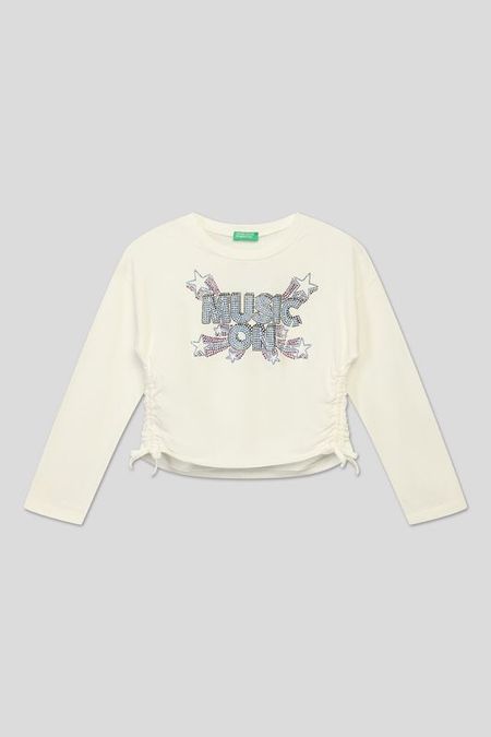 Хлопковый лонгслив с декором из страз Benetton