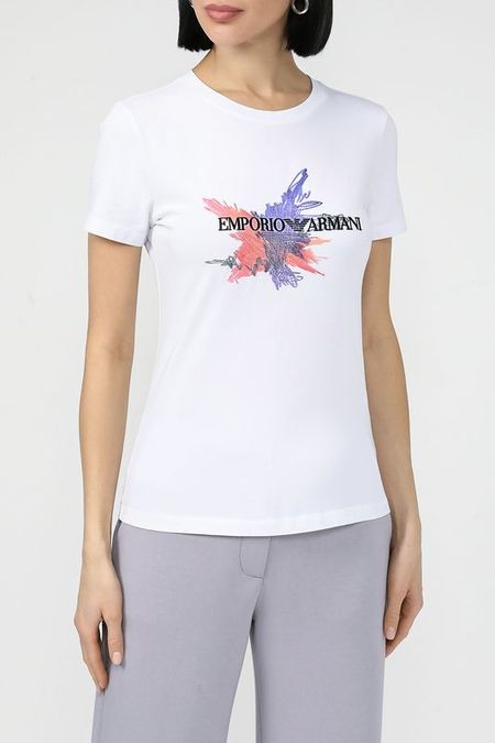 Футболка хлопковая с принтом EMPORIO ARMANI