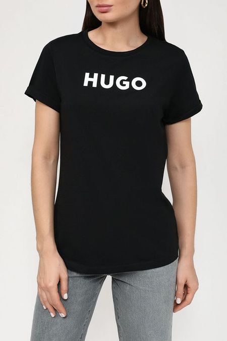 Хлопковая футболка с логотипом бренда HUGO