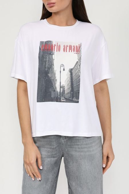 Футболка с принтом свободного кроя EMPORIO ARMANI