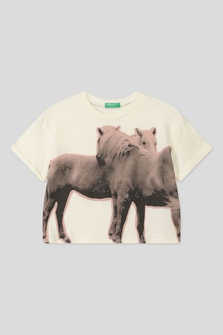 Футболка хлопковая с принтом укороченная Benetton