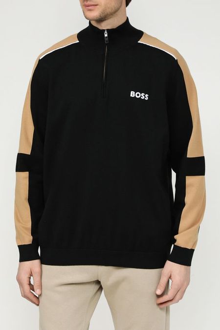Толстовка хлопковая с воротником на молнии BOSS
