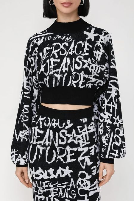 Укороченный свитер с текстовым принтом VERSACE JEANS COUTURE
