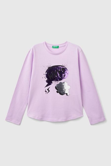 Лонгслив хлопковый с принтом Benetton