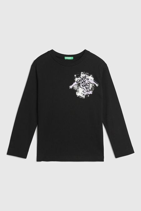 Лонгслив хлопковый с принтом Benetton