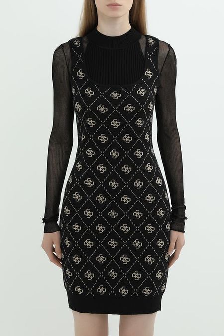 Платье трикотажное с принтом из монограмм бренда Guess