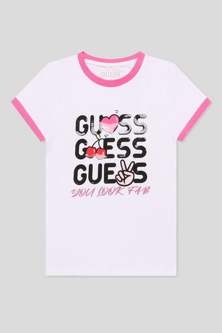 Футболка хлопковая с контрастными деталями и логотипом Guess