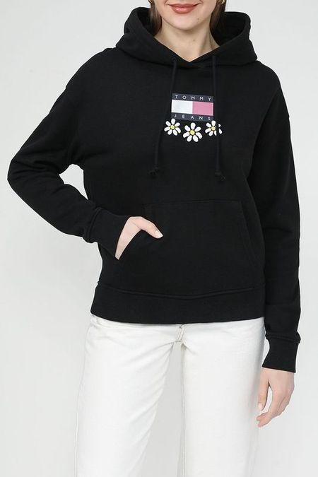 Худи хлопковое с карманом Tommy Jeans