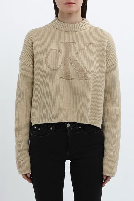 Джемпер хлопковый с логотипом укороченный Calvin Klein Jeans