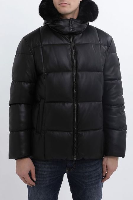 Куртка из искусственной кожи стеганая с меховой опушкой Guess