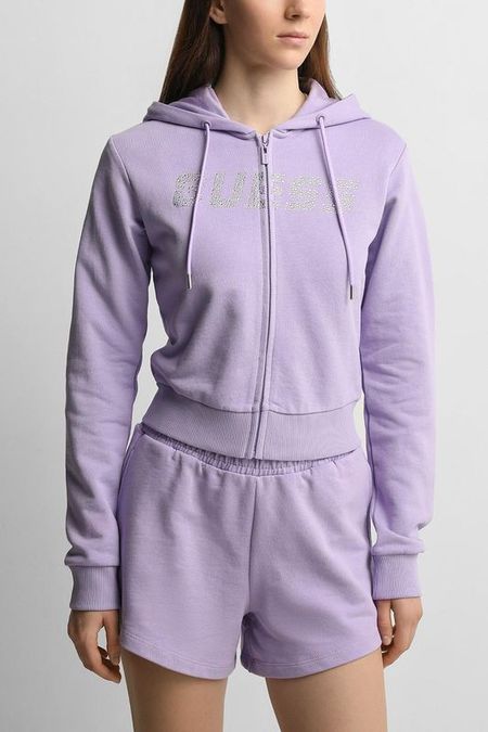 Толстовка хлопковая на молнии с капюшоном Guess