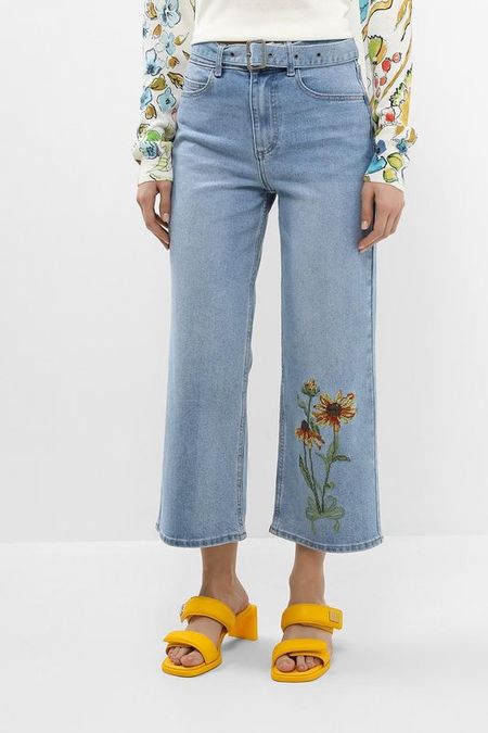 Джинсы с вышивкой и поясом Desigual
