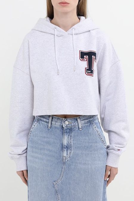 Худи хлопковое укороченного кроя Tommy Jeans
