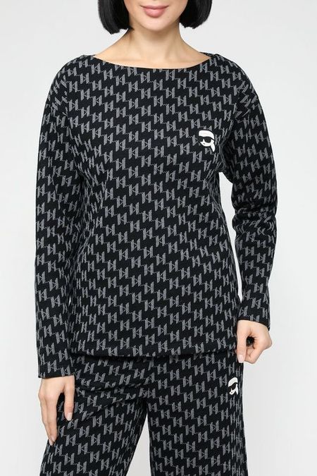Хлопковый свитшот с жаккардовым узором K/Ikonik Karl Lagerfeld