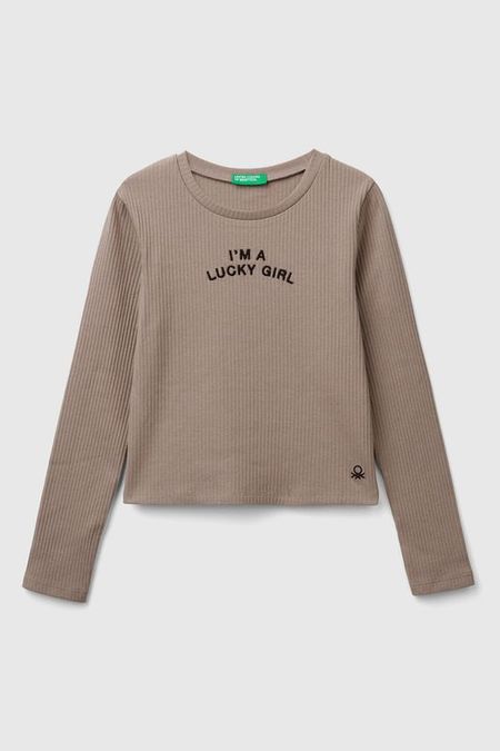 Лонгслив хлопковый с принтом Benetton