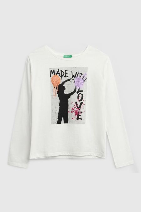 Лонгслив хлопковый с принтом Benetton