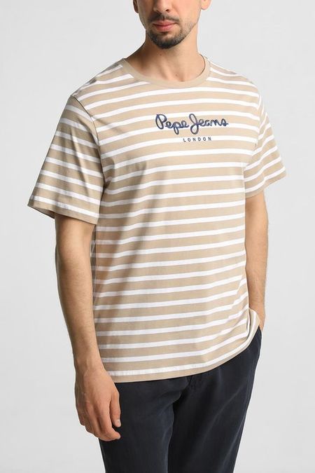 Футболка хлопковая в полоску с логотипом PEPE JEANS